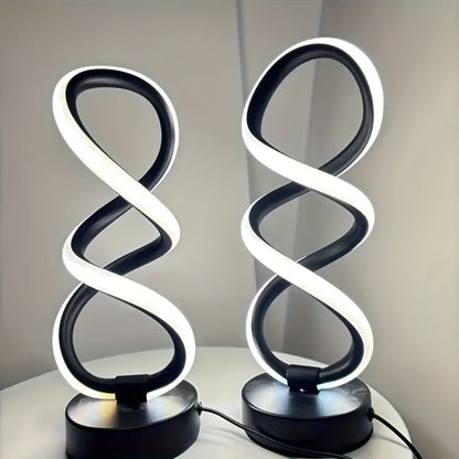 Spiral LED Table Lamp with Dimmable Push-Button Control, Modern Metal Base and Six Black or White Configuration Options