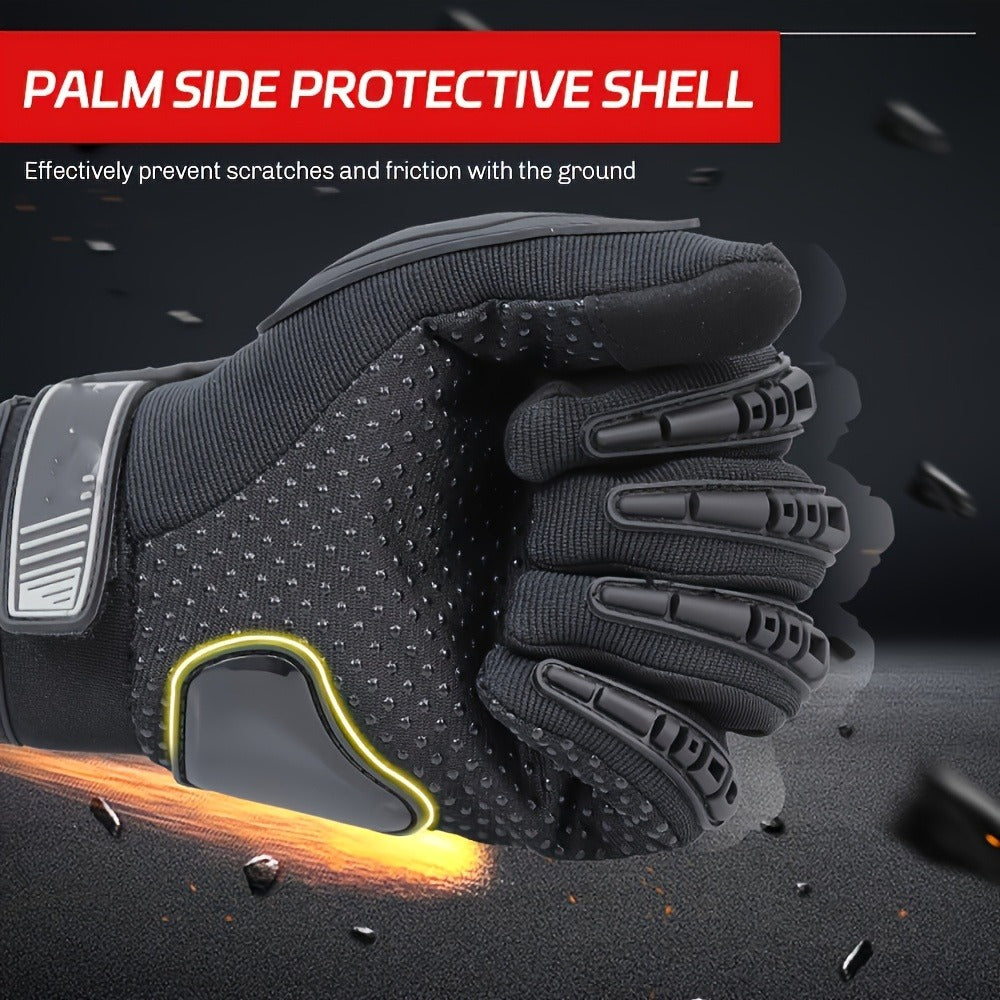 Full-Finger Motorcycle Gloves with Dome Knuckle Shell, Dotted Palms, Black or Red in M to XXL