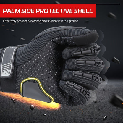 Full-Finger Motorcycle Gloves with Dome Knuckle Shell, Dotted Palms, Black or Red in M to XXL