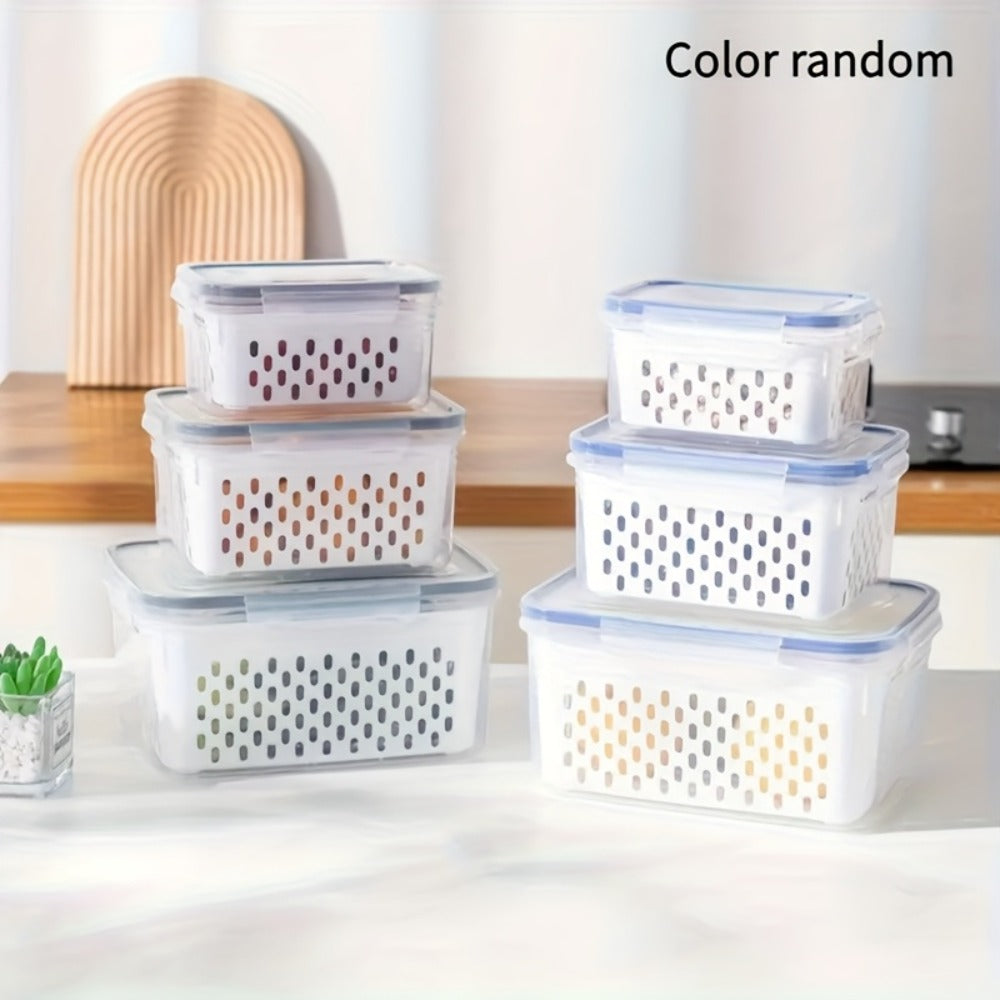 Storage Containers with Lids, Six-Piece Drain Basket Set with Two Boxes, Two Lids and Two Capacity Sizes