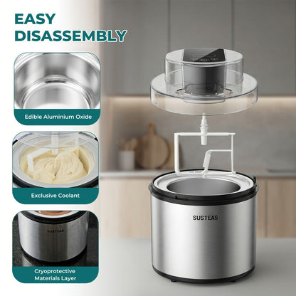 Ice Cream Maker 2 Liter Large Stainless Steel with LED Screen - Electric Ice Cream Machine for Home