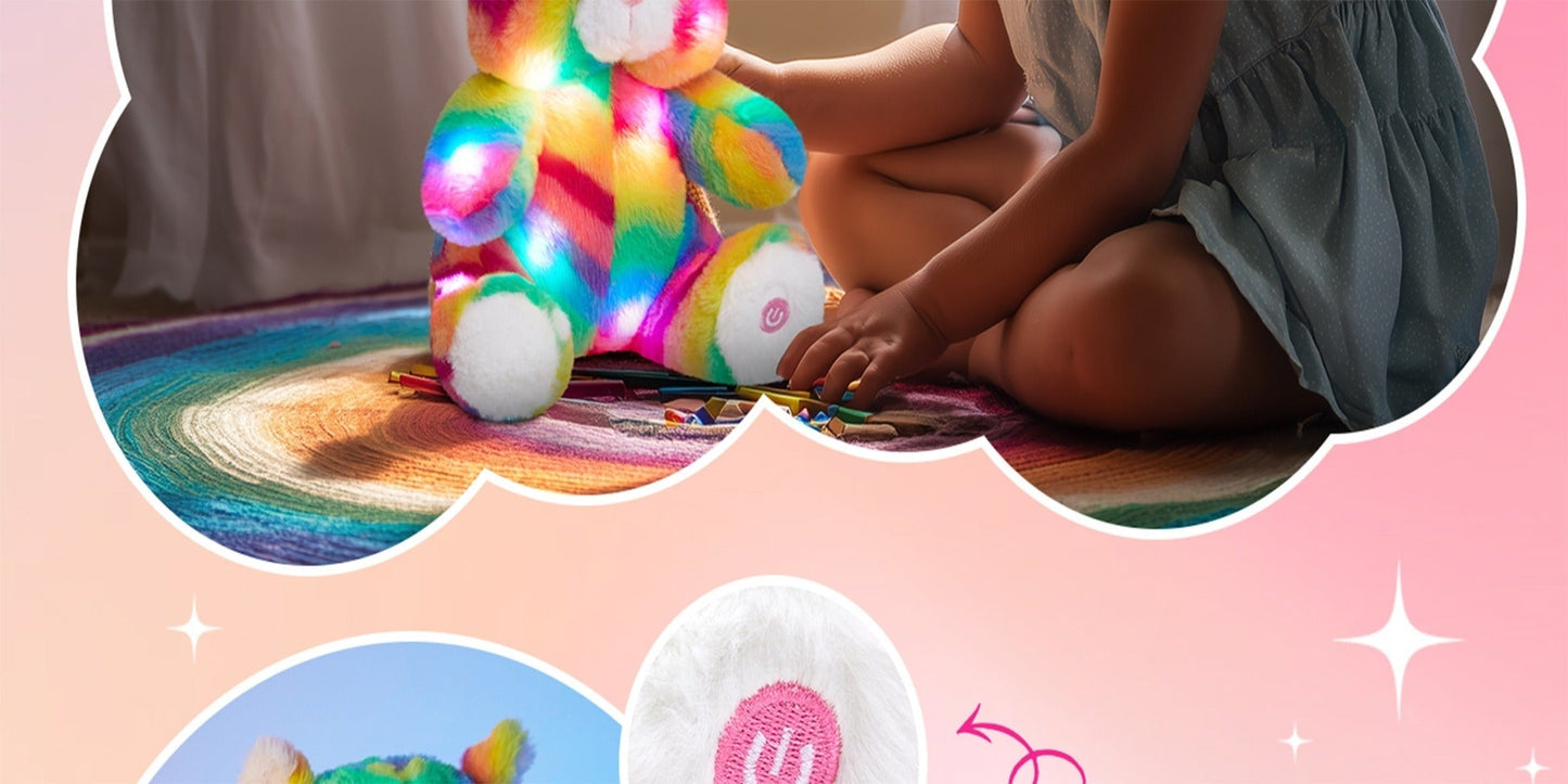 Plush Toy Rainbow Cat with Glowing Color Points and Music for Bright Interactive Display for Character Display, Room Decor and Gift