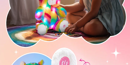 Plush Toy Rainbow Cat with Glowing Color Points and Music for Bright Interactive Display for Character Display, Room Decor and Gift