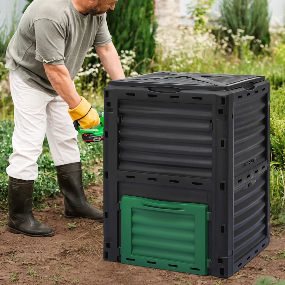 80 Gallon Large Compost Bin Outdoor Tumbler Rotating Dual Chamber Composter with Sliding Door for Garden Patio All-Season Fast Working