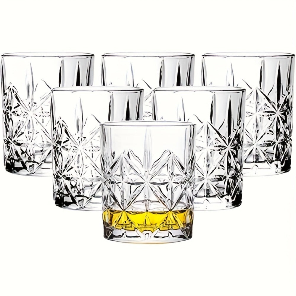 Whiskey Glasses Set of 6 - FBL&HM Crystal Old Fashioned Cocktail Glasses, 10oz Oval Stripe Bar Tumbler for Bourbon