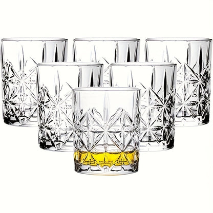 Whiskey Glasses Set of 6 - FBL&HM Crystal Old Fashioned Cocktail Glasses, 10oz Oval Stripe Bar Tumbler for Bourbon
