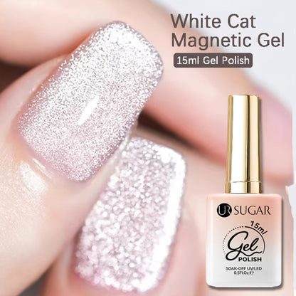 White Glitter Cat Eye Gel Polish Set 2pc Sparkling Magnetic with Stick Included | Soak Off UV LED 0.51oz Each Semi-Permanent 3D Nail Art |