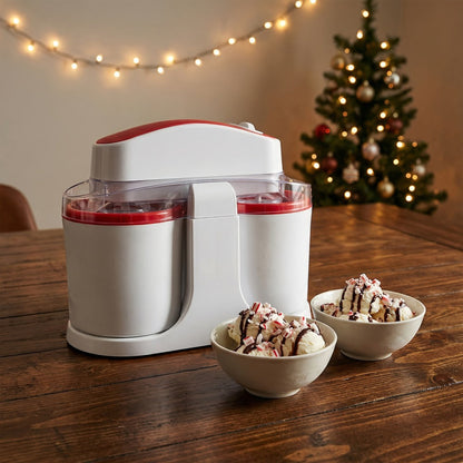 Ice Cream Maker Machine Dual Cup Self-Freezing, Make 2 Flavors Homemade Ice Cream Sorbet Frozen Yogurt at Once