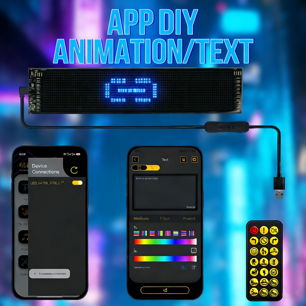 Flexible LED Dot Matrix Display with Remote Control - APP & USB Powered Programmable Scrolling Sign