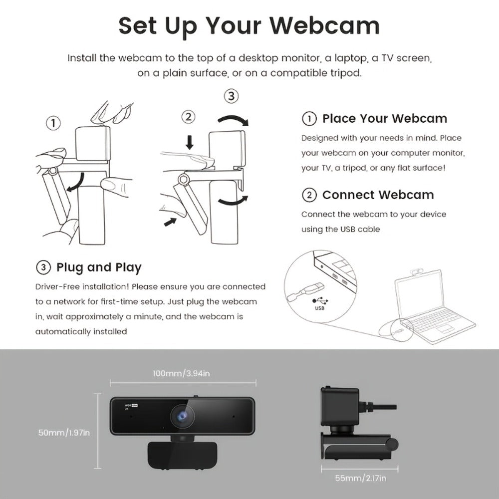 2K Webcam with Dual Microphone for PC Laptop, Nuroum V11 1440P HD USB Conference Camera, 360° Rotatable