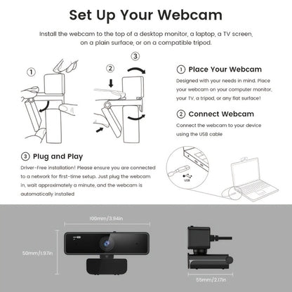 2K Webcam with Dual Microphone for PC Laptop, Nuroum V11 1440P HD USB Conference Camera, 360° Rotatable