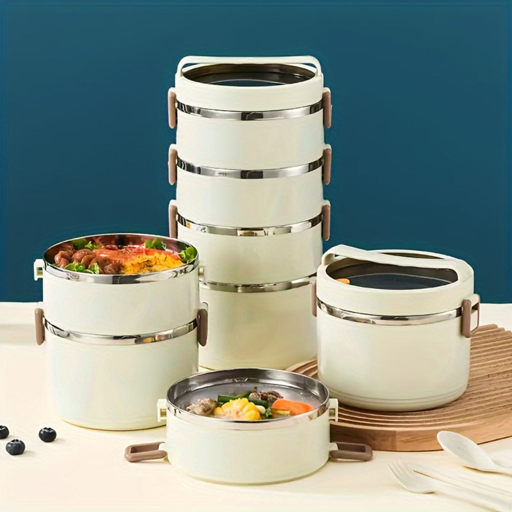 Four-Layer Lunch Box Set, Stackable Stainless Steel Meal Containers with Carry Bag and Cutlery