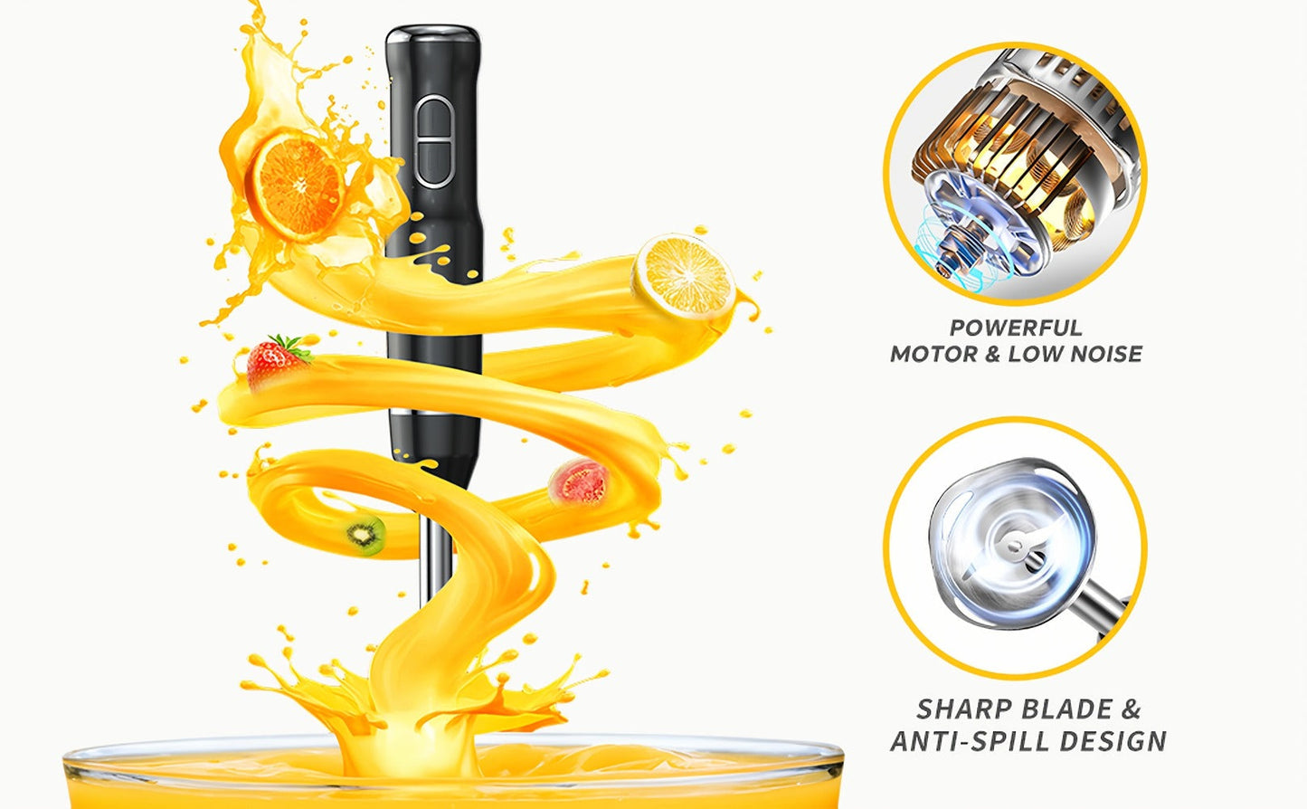 400W Immersion Blender with Two-Button Control, Detachable Shaft and 38 cm Black Handheld Body