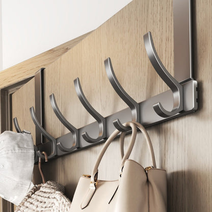 Over Door Hook Hanger with 5-6 Hooks, No Drill Metal Door Organizer for Hats Keys Bags Entryway Bathroom Bedroom