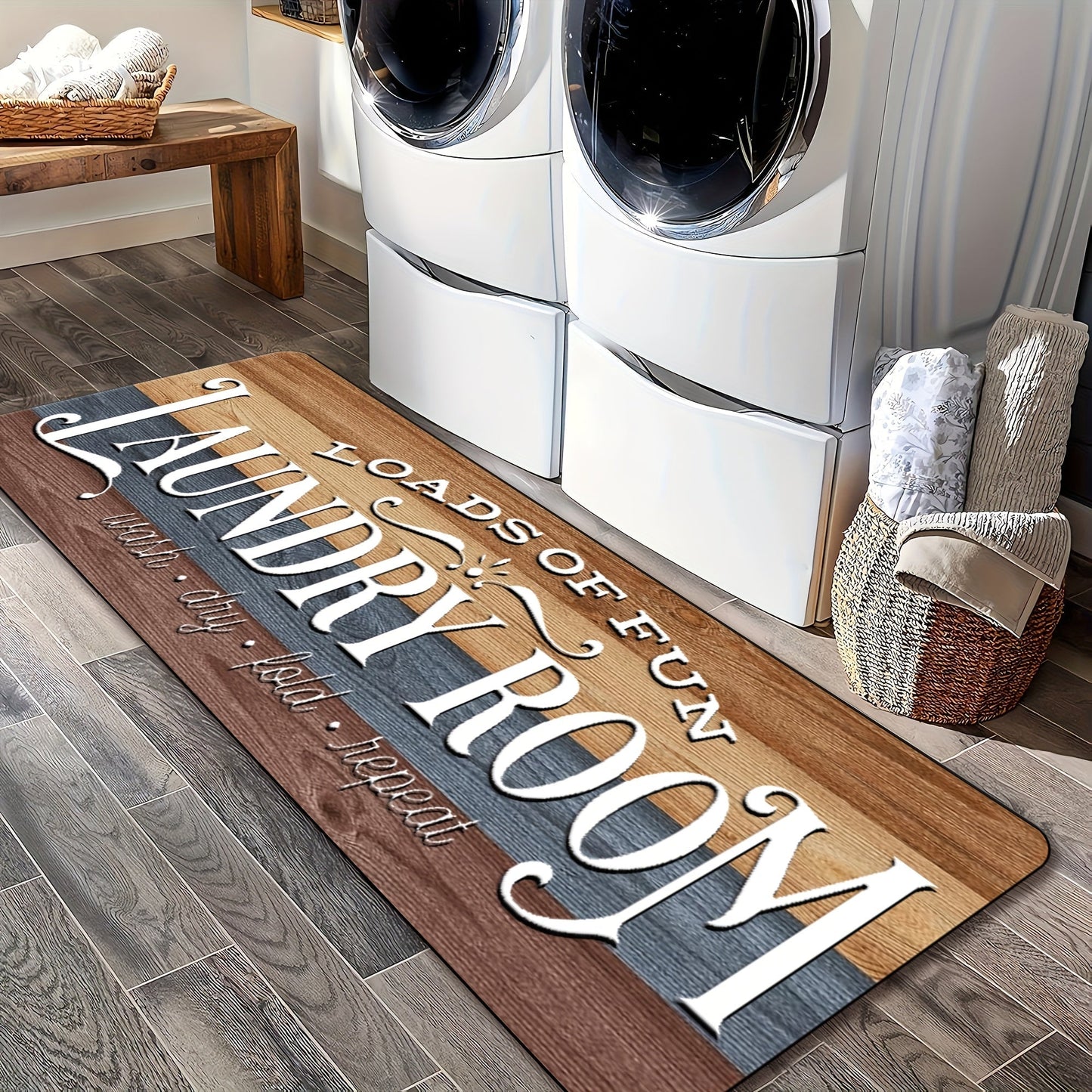 Farmhouse Laundry Room Runner Rug – Retro Kitchen & Bathroom Mat, Anti-Slip Floor Runner for Laundry Room