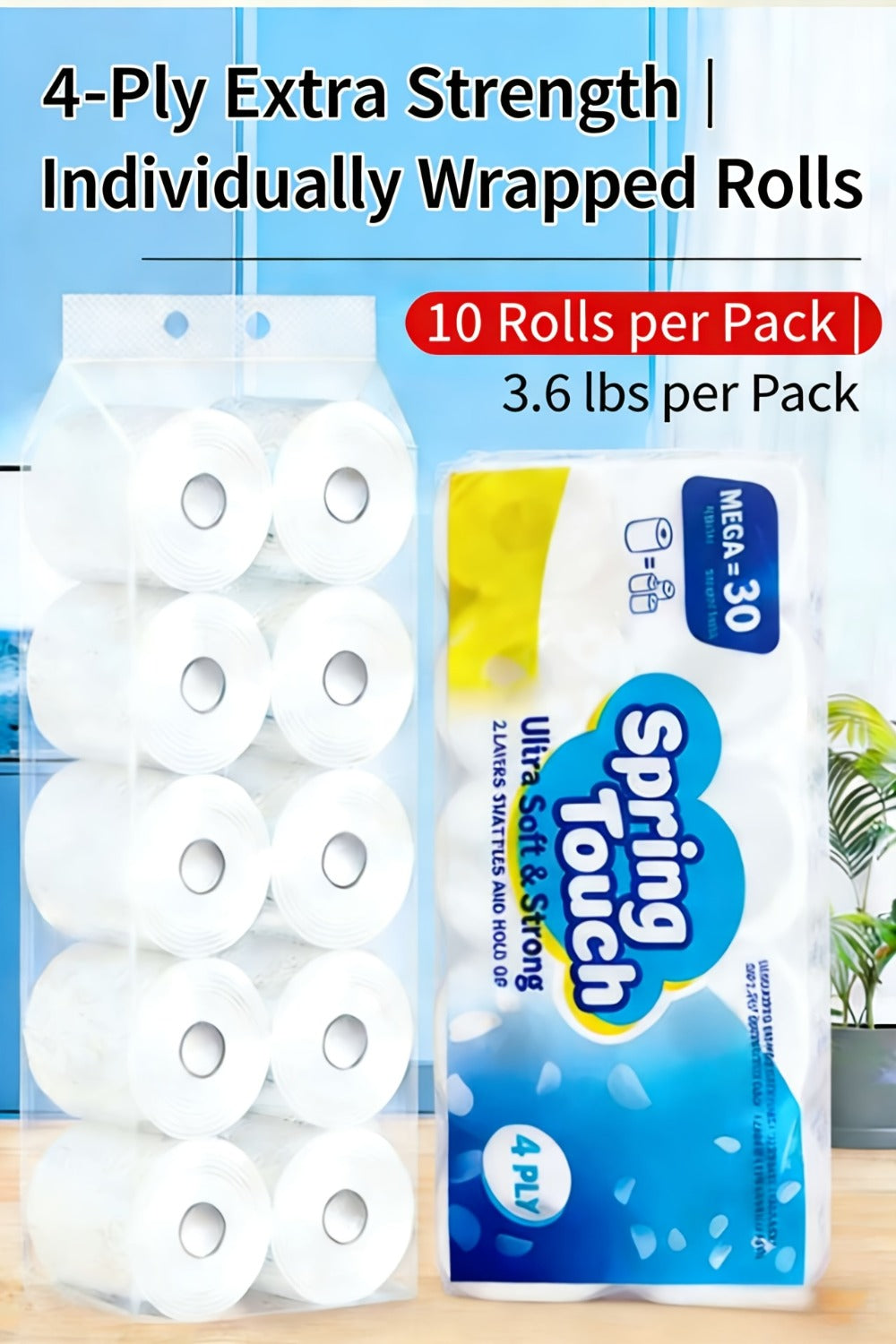 Toilet Paper Bulk 10 Roll 4-Ply Super Soft Thick Undyed Bath Tissue – Strong & Durable No Crumble Bathroom Tissue Rolls for Home, Hotel