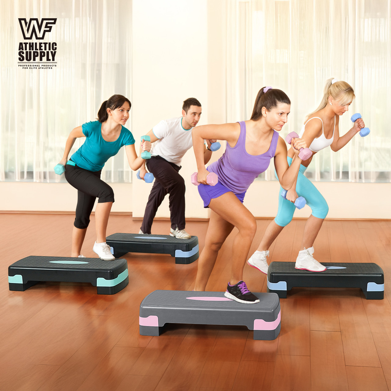 Aerobic Stepper Set with 2 Dumbbells & Measuring Tape – Adjustable Height 4"/6" Exercise Step Platform Non-Slip Workout Stepper for Home