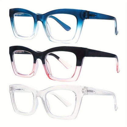 Reading Glasses – Three-Pair Square Reader Set with Spring Hinges, Cloths and Bags with Multiple Strength and Color Options