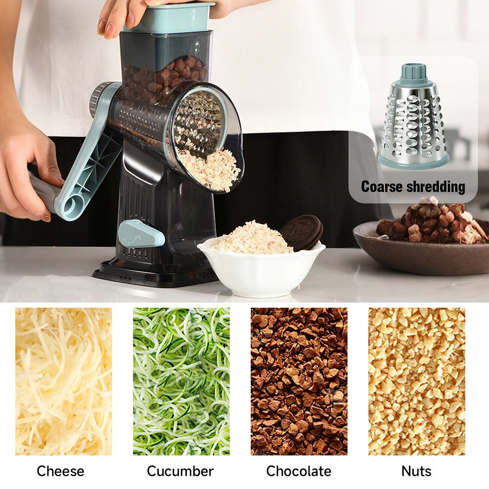 Rotary Vegetable Chopper Cheese Grater 5 Interchangeable Drum Blades Suction Base Handle for Cheese Vegetables Nuts Slicing Shredding