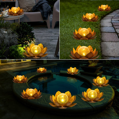 Solar Lotus Cracked Glass Ball Garden Lamp 2pcs, Metal Cracked Ball Solar Light for Outdoor & Indoor Decoration