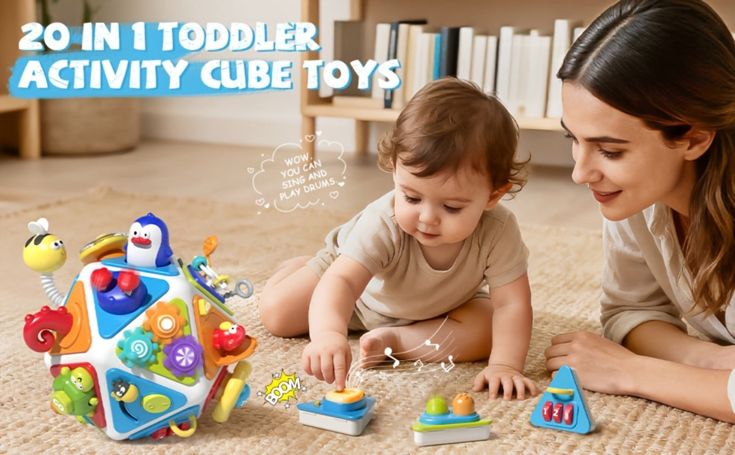 21-in-1 Toddler Busy Board Activity Cube, Early Educational Sensory Toy for Boys & Girls Ages 1-3