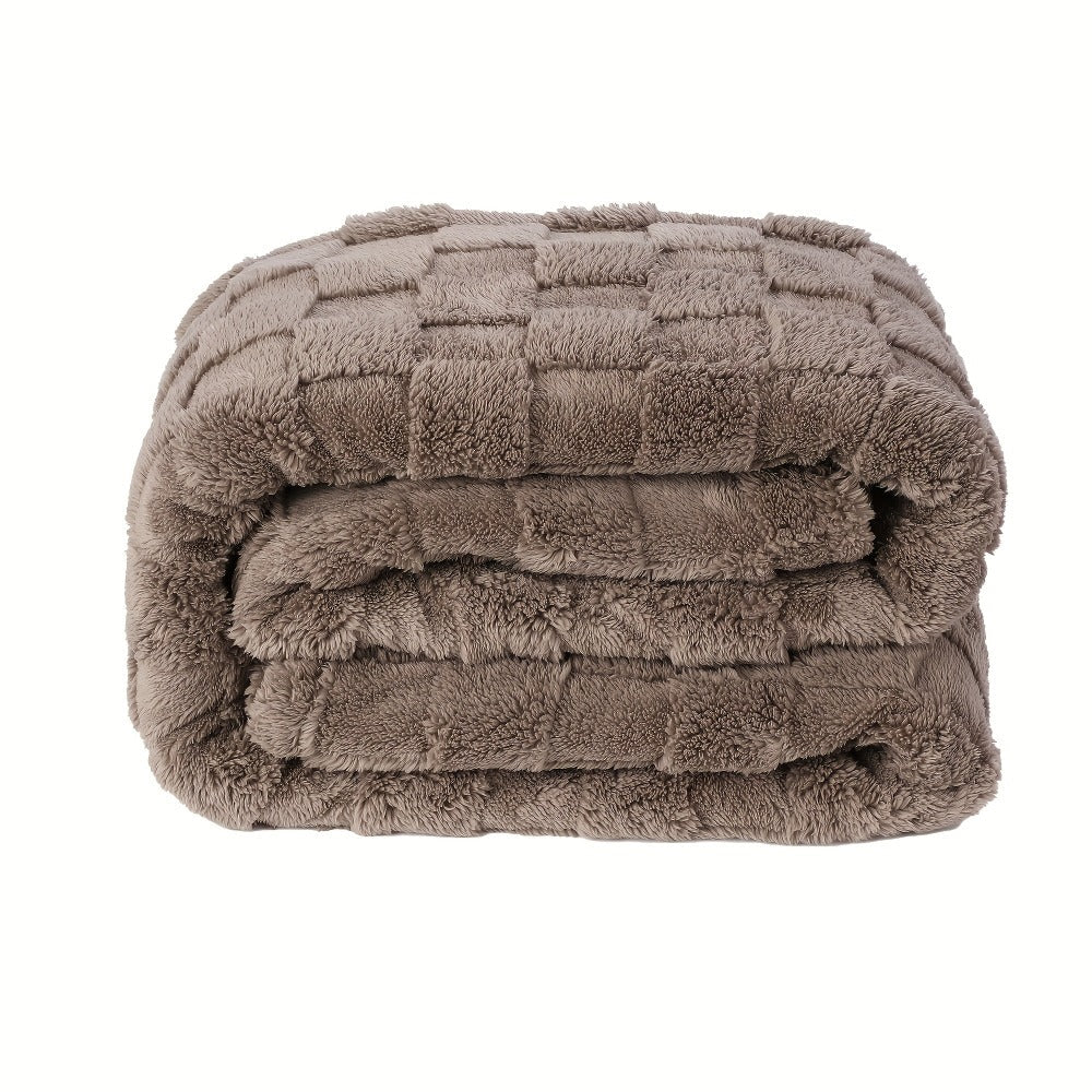 Textured Flannel Blanket in Rhinestone, Wheat-Ear, Checker and Solid Styles with Throw or Queen Options