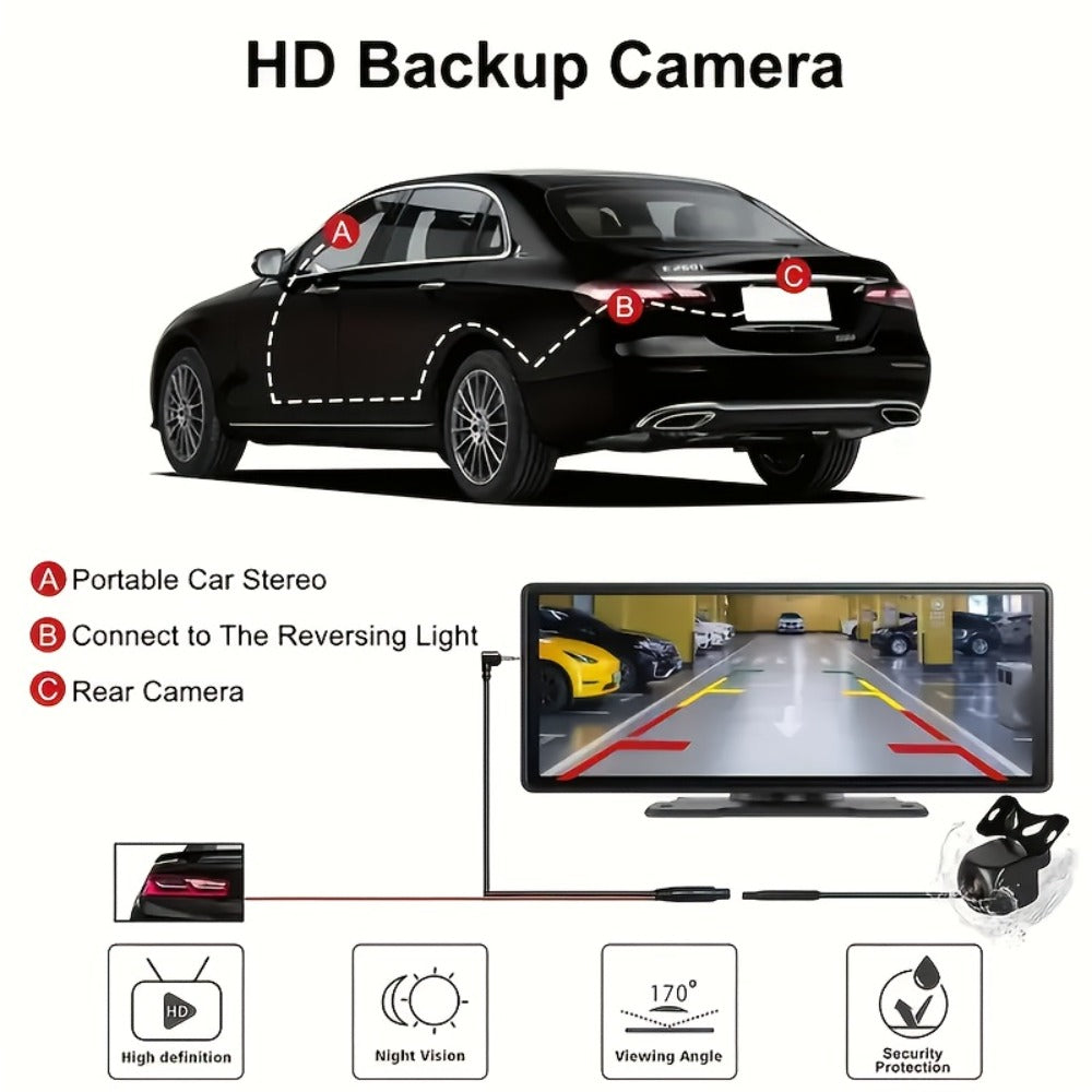 10.26 Inch Car Screen with Wireless CarPlay & Android Auto – Ultra HD Bluetooth Car Monitor, Dual Camera, Reversing Assist, Navigation