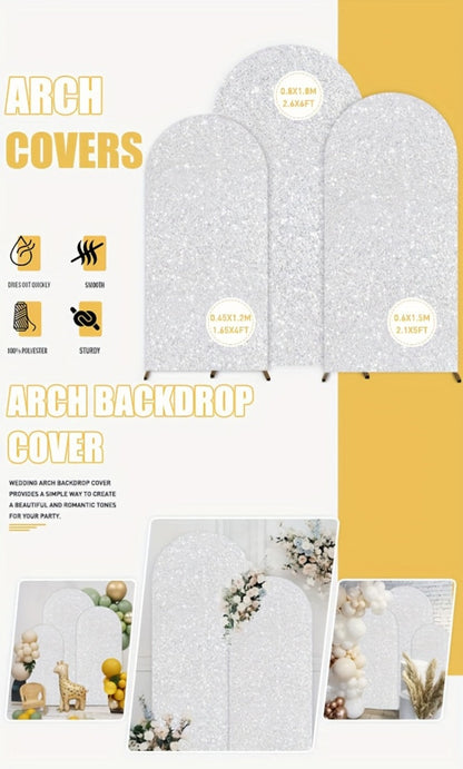 Sequins Wedding Arch Cover Set of 3 Sizes 4ft 5ft 6ft Metallic Spandex Arch Backdrop Cover Payette Glitter Arch Stand Cover for Wedding