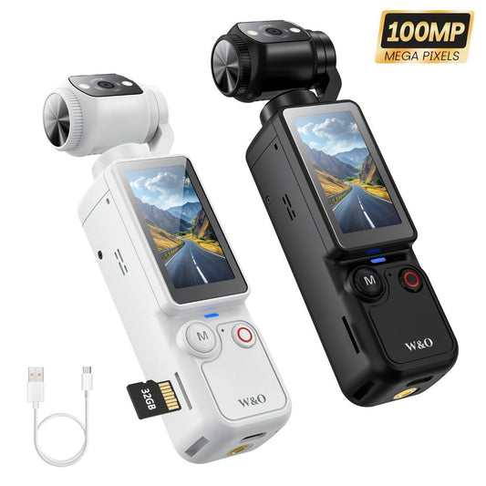 W&O Pocket Camera with Webcam Function, 1.9" Screen, 180° Rotating Shot, 2000mAh Battery, USB-C Charging