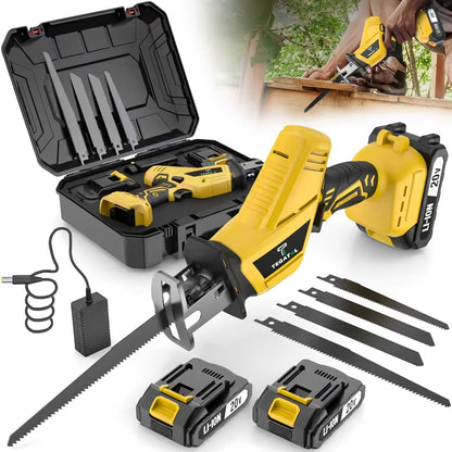 Electric Reciprocating Saw Cordless with LED Light & Safety Lock, Multi-Purpose Cutting Tool with Replaceable Blades