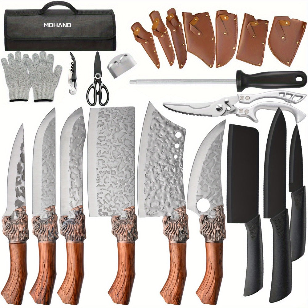 Kitchen Knife Set Professional Forged Chef Knife Set Full Tang Blades with Poultry Shears for Home Cooking, Dining and Outdoor Meals