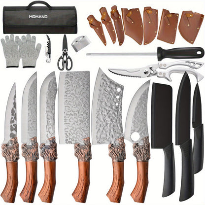 Kitchen Knife Set Professional Forged Chef Knife Set Full Tang Blades with Poultry Shears for Home Cooking, Dining and Outdoor Meals