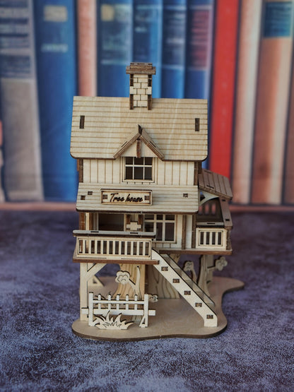 3D Wooden Tree House Puzzle Model Kit with 17 x 12.5 x 11.5 cm Display Size and Detailed Cabin Architecture