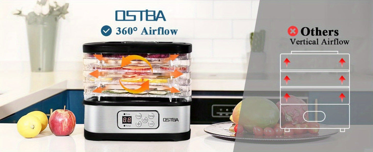 Food Dehydrator Machine 5 Tray 240W LED Digital Touchscreen Adjustable Temperature 95-158F for Entryways, Bedrooms and Living Spaces