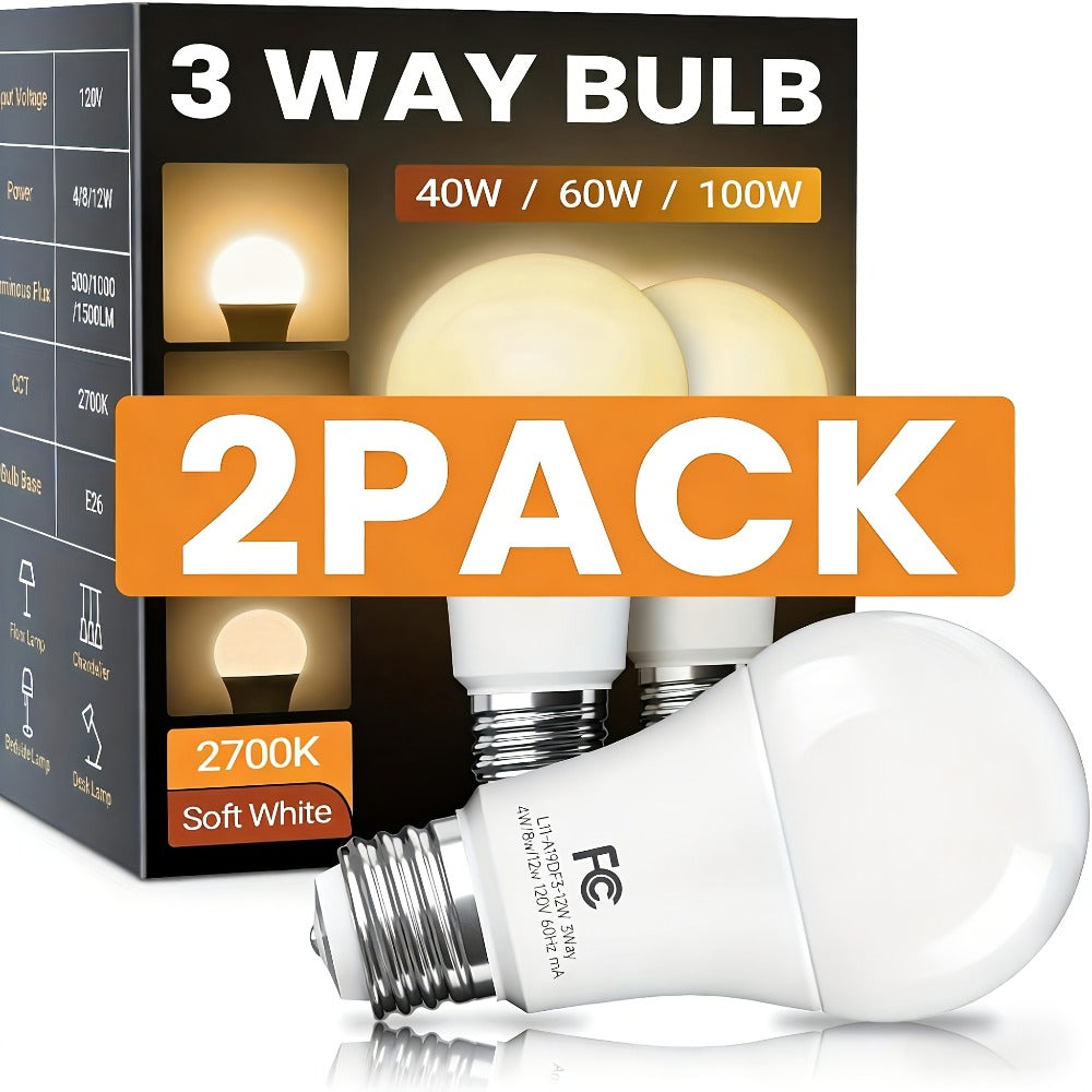 3-Way LED Light Bulb A19 40 60 100W Equivalent 1500 Lumens E26 Base – Soft White 2700K & Daylight 5000K Three-Way Bulb for Bedroom Living