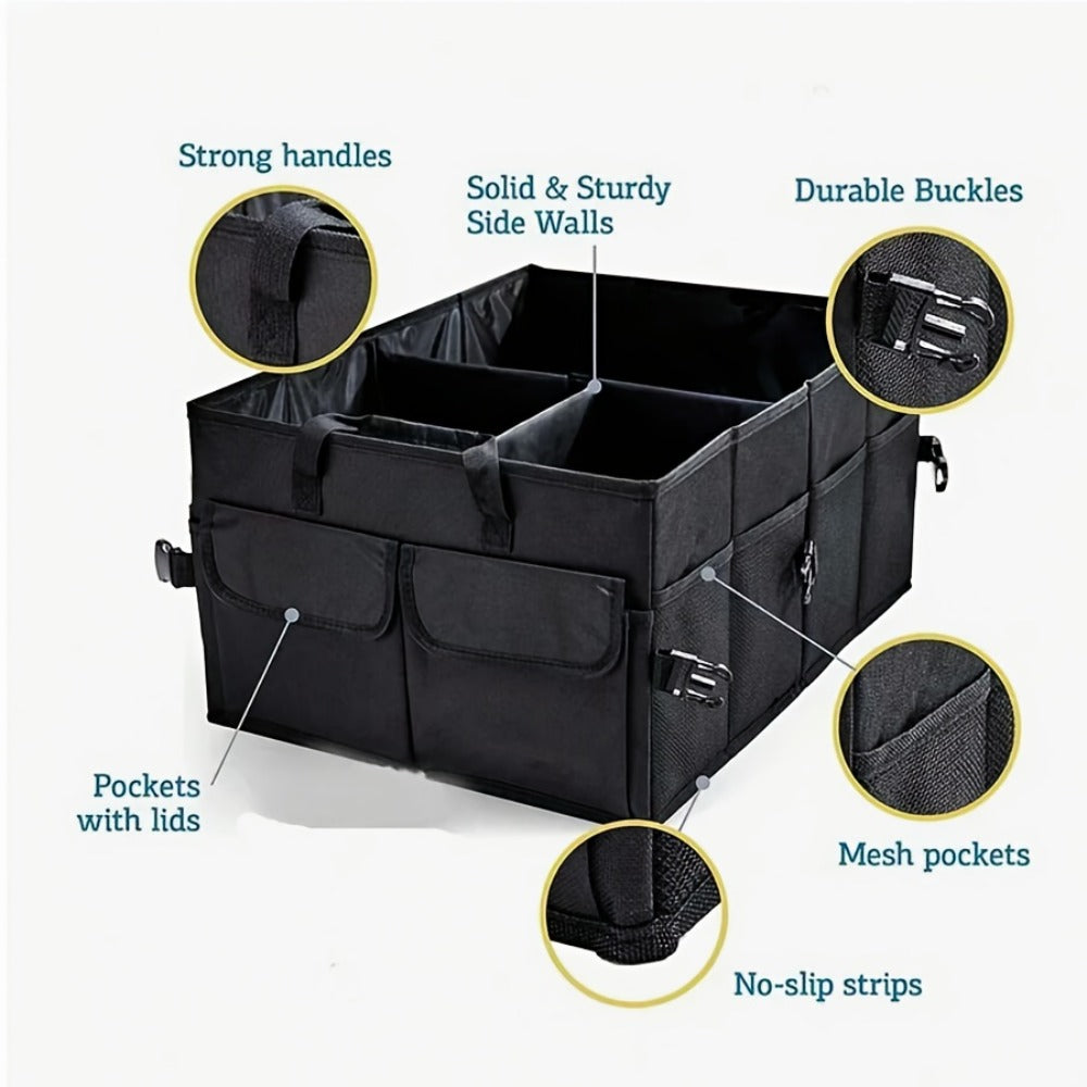 Car Trunk Storage Bag – Large Capacity Insulated Foldable Box with Handle for SUVs & Sedans, Sturdy Car Parts & Tools Organizer, Black