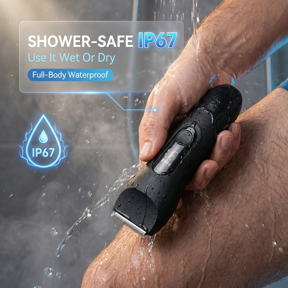 Waterproof Beard Trimmer 5-in-1 Body Grooming Kit for Men IP67 USB Rechargeable Electric Razor with Ceramic Blades LED Display