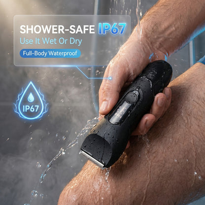 Waterproof Beard Trimmer 5-in-1 Body Grooming Kit for Men IP67 USB Rechargeable Electric Razor with Ceramic Blades LED Display