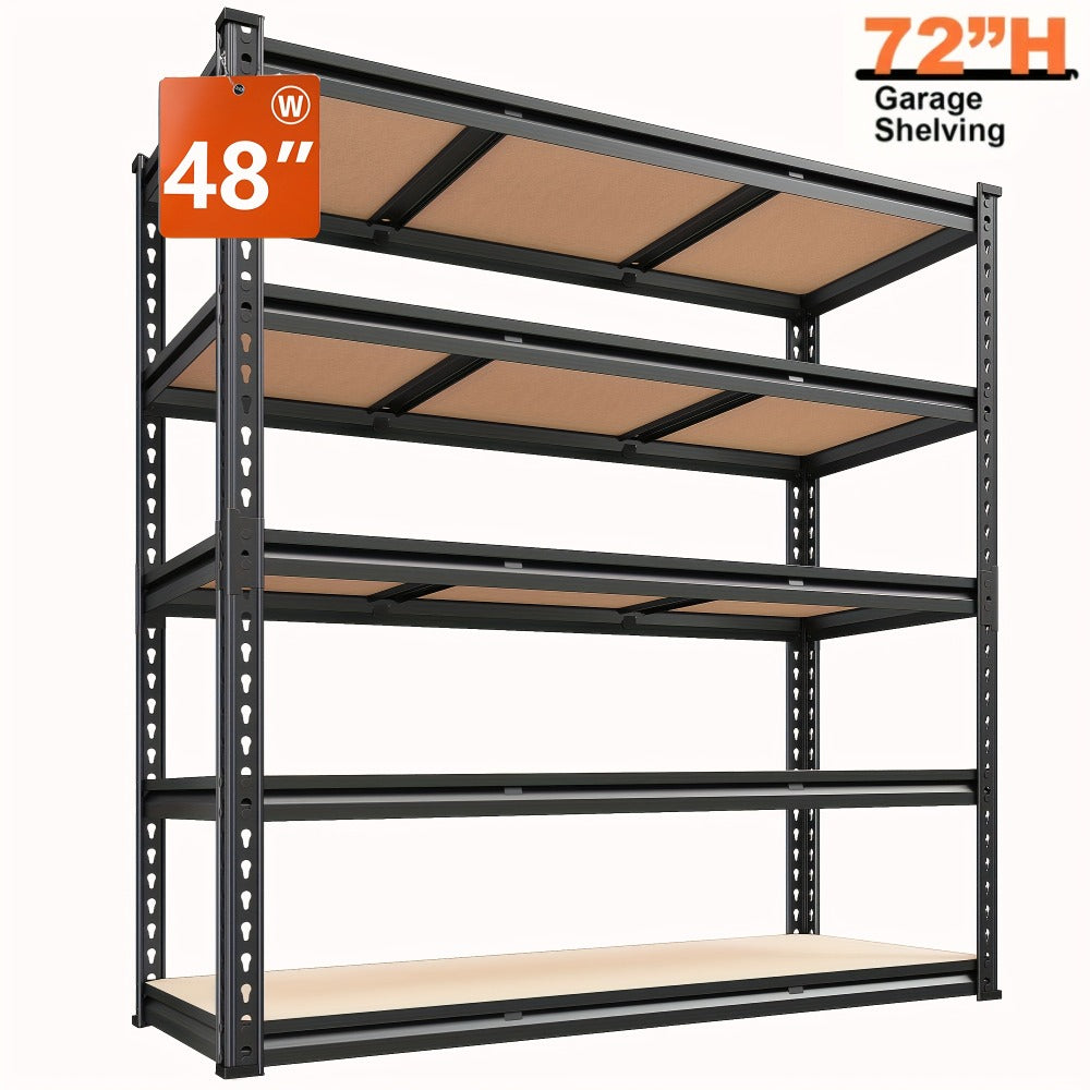 Garage Shelving 5-Tier Metal Storage Shelves Adjustable Steel Shelf Unit for Garage Basement Warehouse Easy Assembly Black Silver