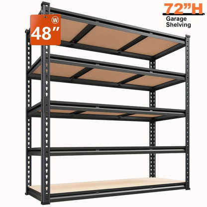 Garage Shelving 5-Tier Metal Storage Shelves Adjustable Steel Shelf Unit for Garage Basement Warehouse Easy Assembly Black Silver