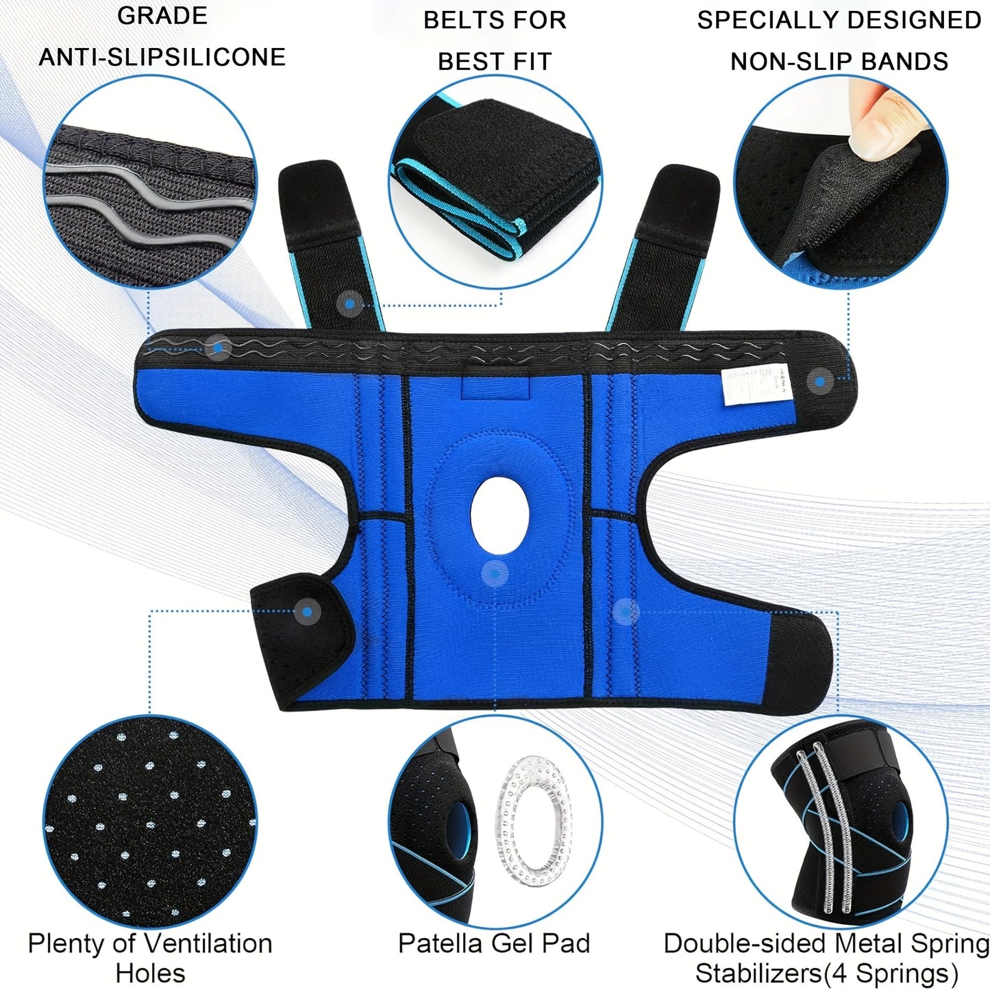 Knee Brace with Patella Gel Pad & Side Spring Stabilizers – Adjustable Compression Knee Support Wrap for Sports Running Workouts Camping