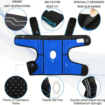 Knee Brace with Patella Gel Pad & Side Spring Stabilizers – Adjustable Compression Knee Support Wrap for Sports Running Workouts Camping