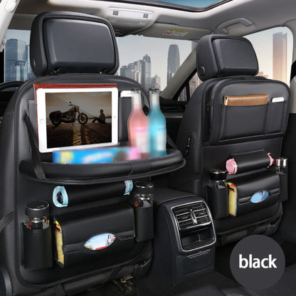 Car Rear Seat Organizer with Foldable Table, Footrest, Cup Holder, Tissue Box & Laptop Base – 2-Piece Premium Back Seat Storage Box Travel