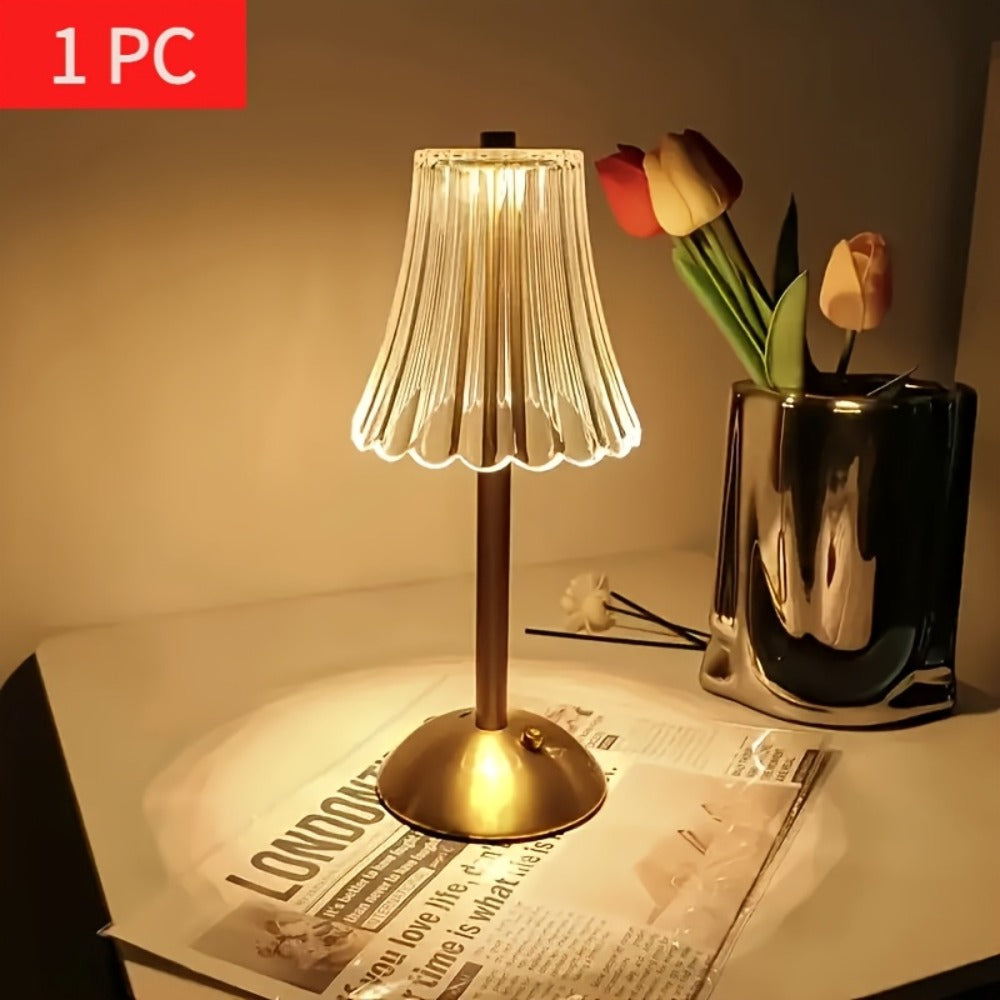 Crystal LED Table Lamp Vintage USB Rechargeable 3 Color Dimmable Touch Control Bedside Night Light for Bedroom Living Room Office Reading