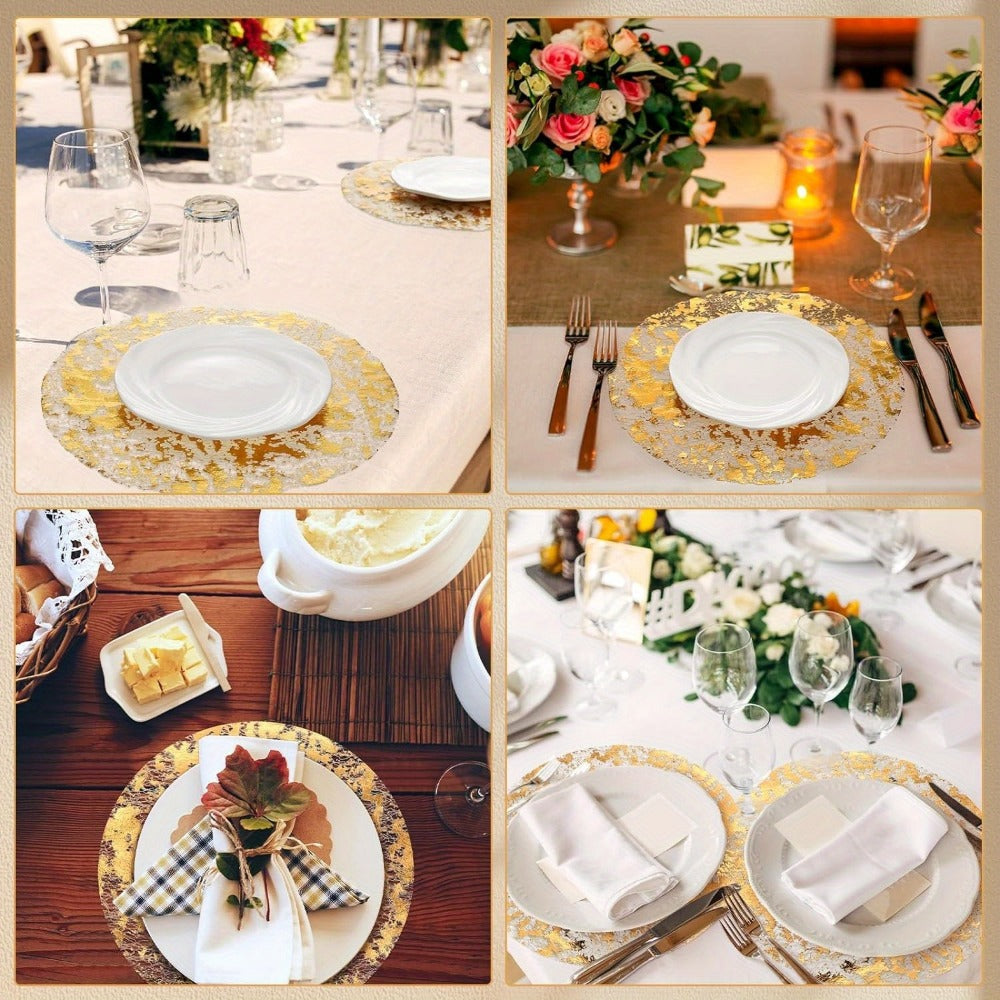Golden Foil Round Placemats Disposable Table Doilies 50/100pcs – Elegant Mesh Table Pad for Dining, Party & Home Decor