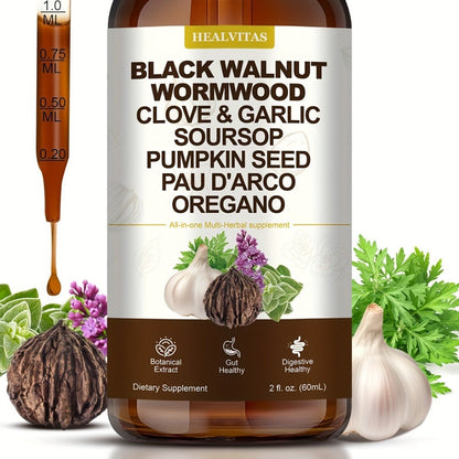 Black Walnut Wormwood Tincture with Oregano, Garlic & Berberine, Herbal Gut Cleanse Drops, Digestive Health