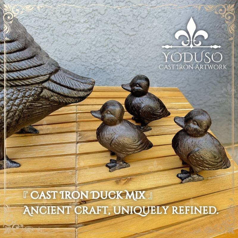 Garden Duck Statue Cast Iron Outdoor Lawn Ornament Rustic Farmhouse Metal Sculpture Mother Duck Ducklings Yard Decor Multiple Styles