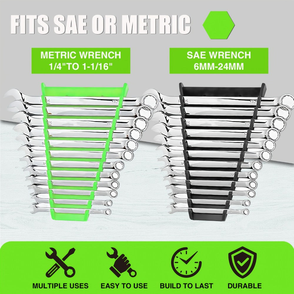 Magnetic Wrench Organizer Rack 4-Pack Tool Tray for SAE 1/4"-1-1/16" and Metric 6mm-24mm Wrenches PE Magnetic Backing for Toolbox Cabinet