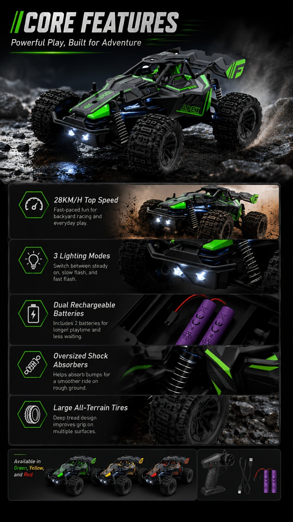 Remote Control Car, 1:20 Scale 4WD Monster Truck with Fast & Furious Green, Speed Yellow or Raffa Red Styles