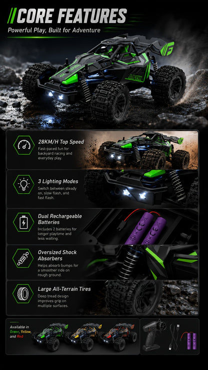 Remote Control Car, 1:20 Scale 4WD Monster Truck with Fast & Furious Green, Speed Yellow or Raffa Red Styles